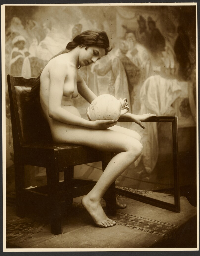 [Seated Female Nude Model Holding a Jug]