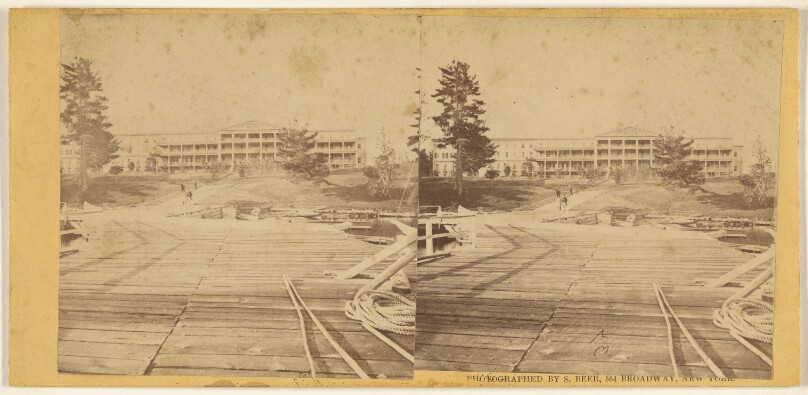 [Long view from dock of the Fort William Henry Hotel, Lake George, N.Y.]