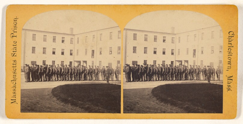 Massachusetts State Prison. Bunker Hill District, Boston, Mass. Prison Yard at dinner time.