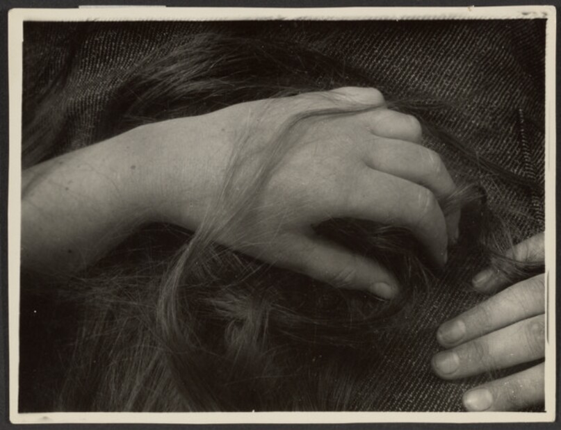 [Study of Hands and Hair on Tweed] Hande nut Haar