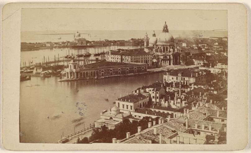 [High angle view of entrance to the Grand Canal, Venice, Italy]