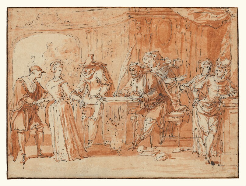 Scene from the Italian Comedy (recto); Figure Study (verso)