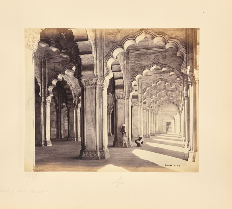 Agra; Interior of the Motee Musjid, Showing the Marble Saracenic Arches and Pillars