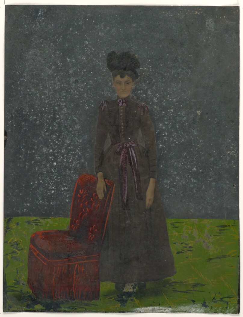 [Portrait of woman and chair]