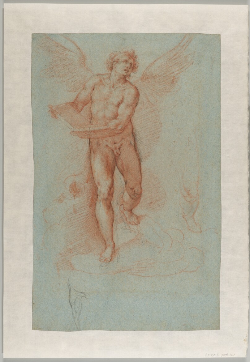 An Angel Holding a Book (recto); Three Studies of a Falling Male Figure (verso)