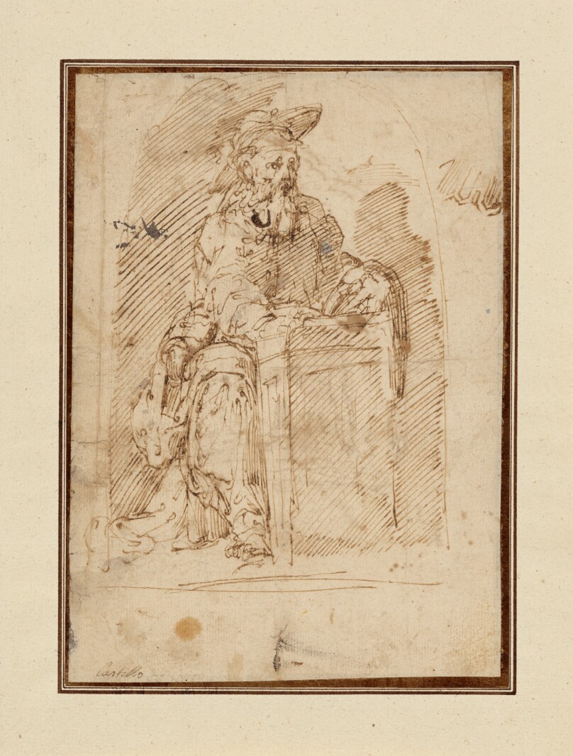 St. Jerome (recto); Kneeling Male Nude, with His Head and Shoulders Leaning Back (verso)