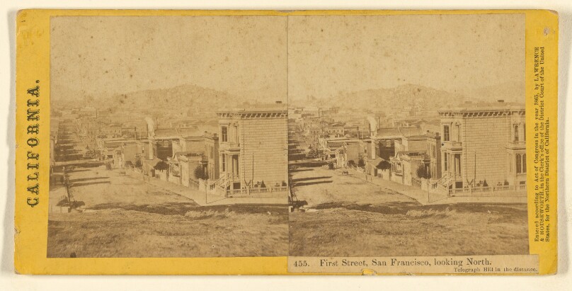 First Street, San Francisco, looking North. Telegraph Hill in the distance.