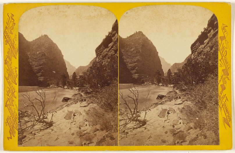 Canon of Lodore. Cliff of the Harp. Looking Down the River. Wall 2,300 feet.