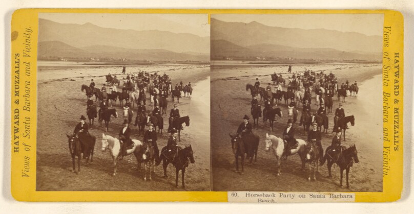 Horseback Party on Santa Barbara [California] Beach.