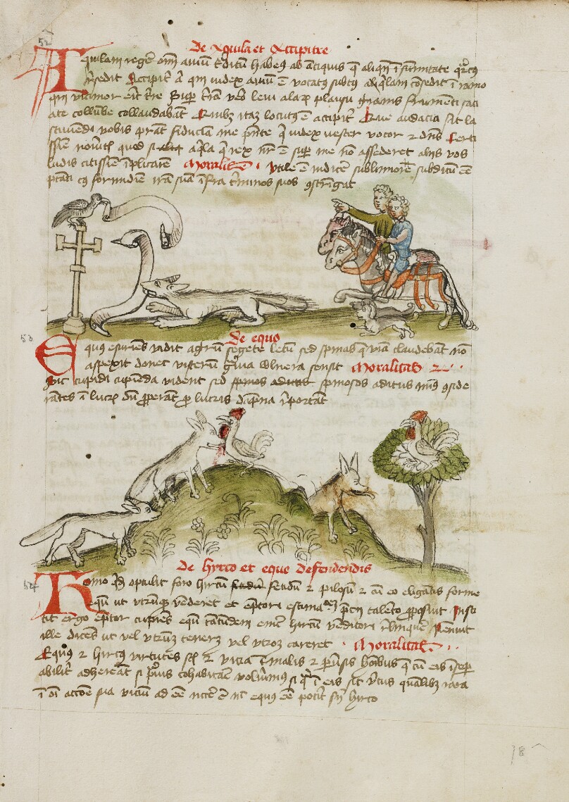 A Fox Threatening a Bird Perched on a Wayside Cross and Two Horsemen Pointing to the Scene; A Fox Running and Catching a Hen; A Hen in a Tree above a Fox