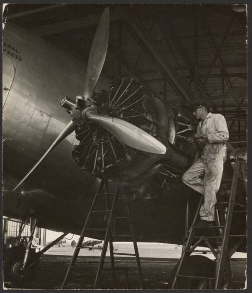 Lubricating one of the engines of a transport plane