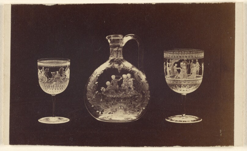 [Two goblets and one vase, both fancy cut-crystal]