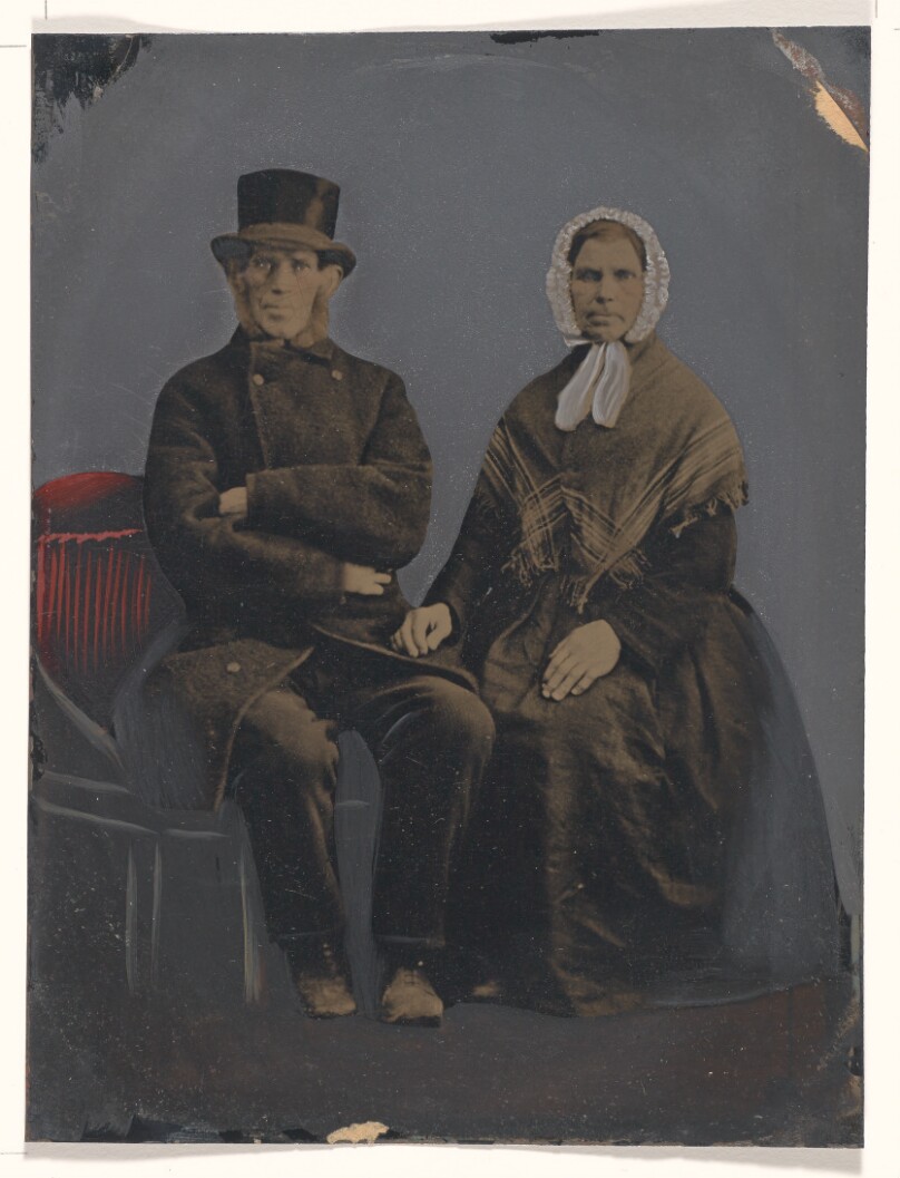 [Portrait of seated couple]