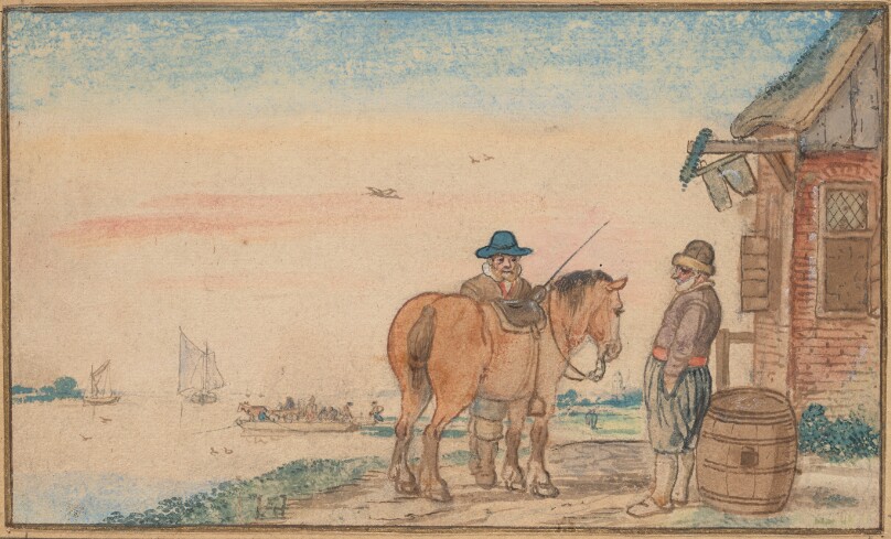 A Horse Rider Talking to a Man at an Inn