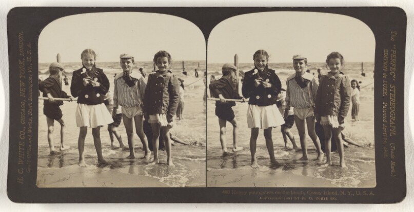 Happy youngsters on the beach, Coney Island, N.Y., U.S.A.