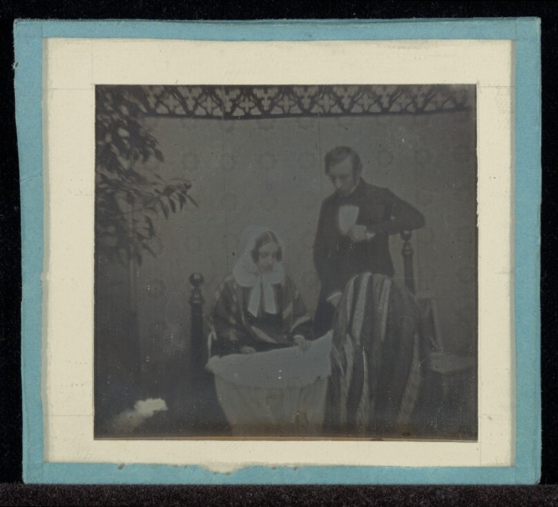 [Portrait of M. & Mme. Eynard by a cradle]