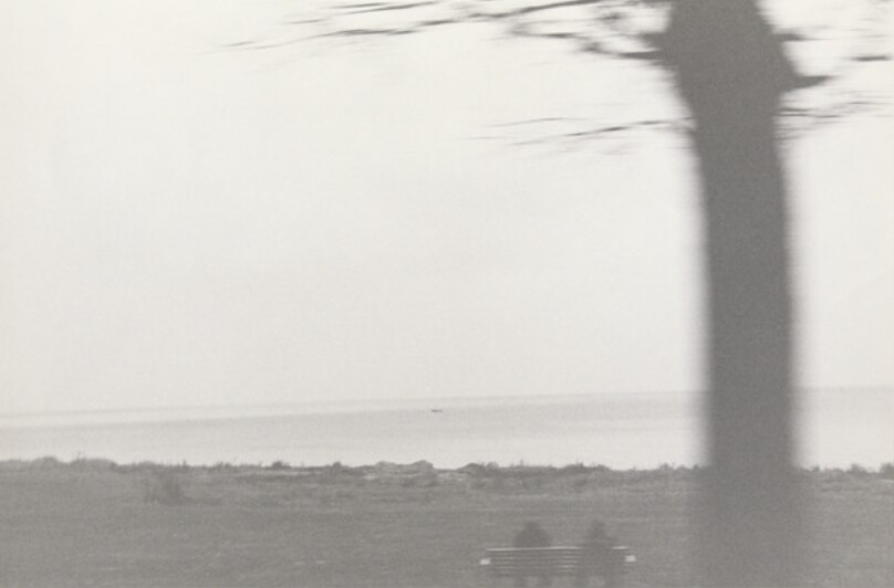 [River Scene with Two People Seated on a Bench, Denmark]