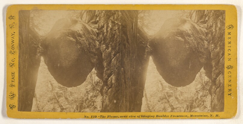 The Flume, near view of hanging Boulder Franconia, Mountains, N.H.