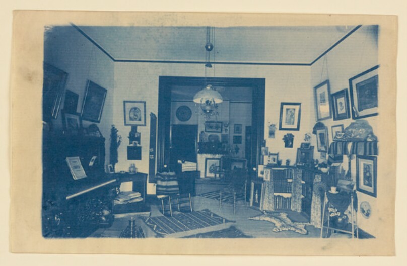 [Interior with Navajo Rugs and Blankets]