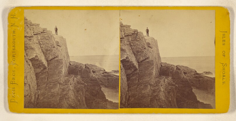 Isles of Shoals. [Man standing at edge of cliff]