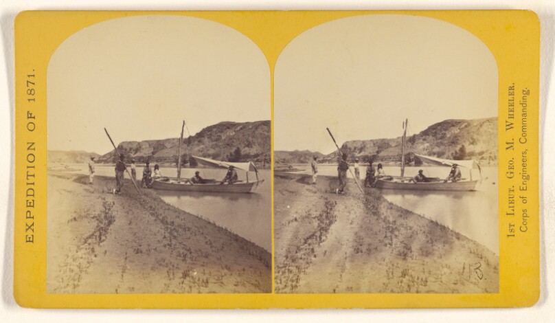 Camp in Painted Canon, Colorado River. Here a halt was made to repair boats, &c., and prepare for the further ascent...