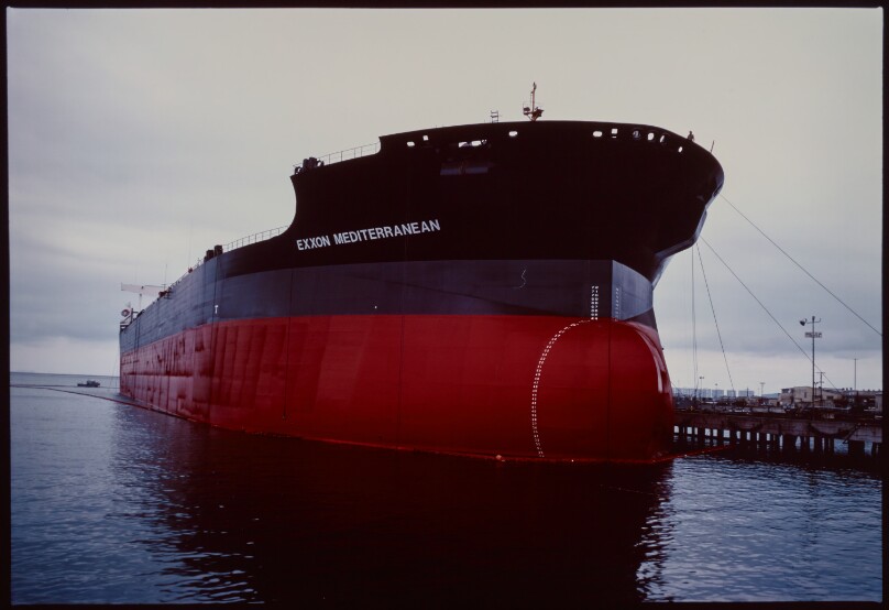 The rechristened Exxon Valdez awaiting sea trials after repairs. National Steel and Shipbuilding Company. San Diego harbor. August 1990
