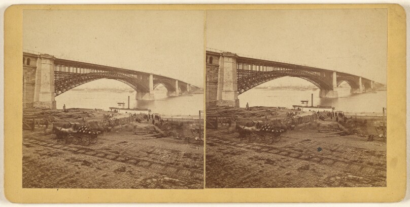 [View of bridge, possibly at St. Louis, Missouri, over the Mississippi River]