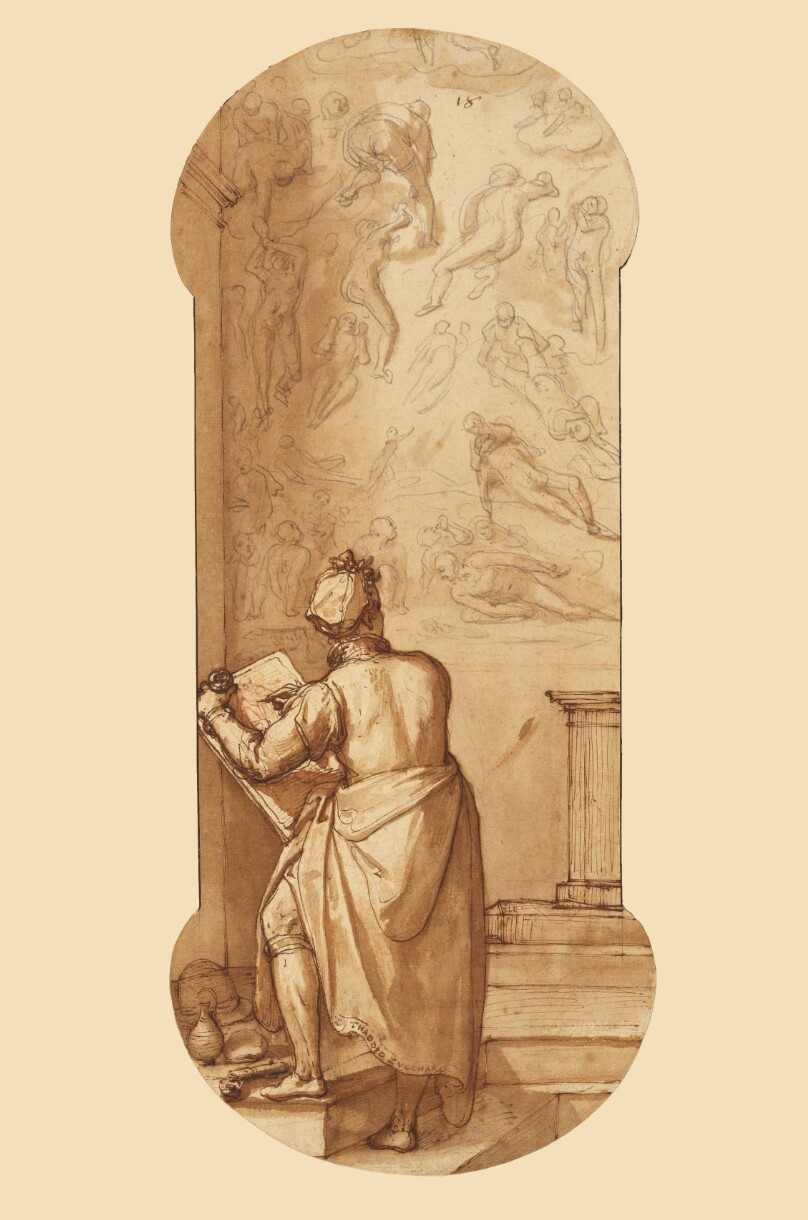 Taddeo in the Sistine Chapel Drawing Michelangelo's Last Judgment (99.GA.6.18)