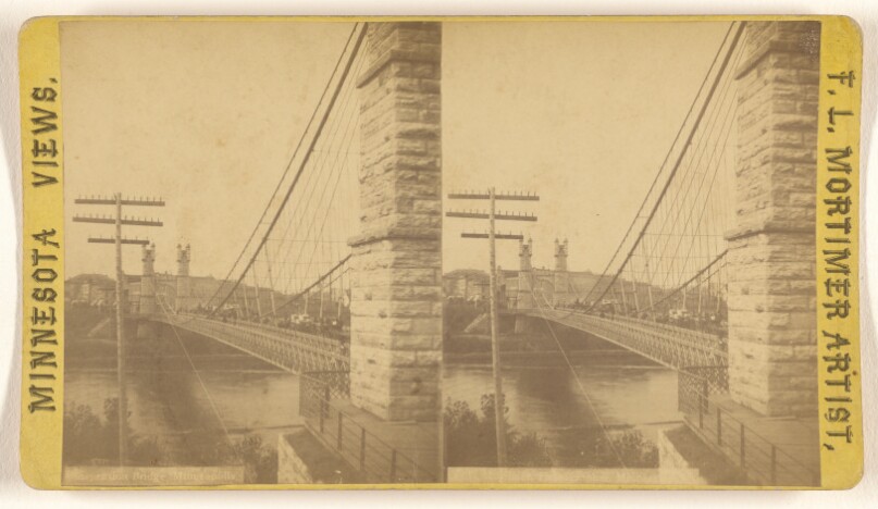 Suspension Bridge from Nicollet Island. [Minneapolis, Minnesota]