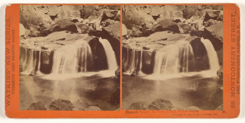 Cascade below the Vernal Fall, at low water, Yosemite Valley, Mariposa County, Cal.