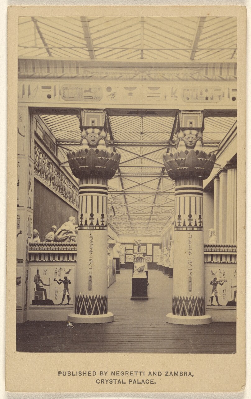 [View of Egyptian Court with two large columns]