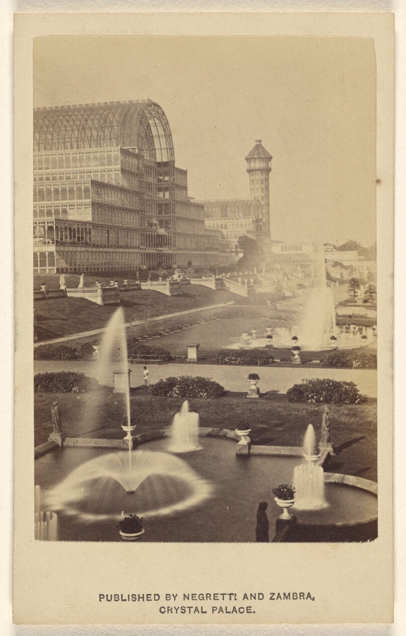 [Exterior view of Crystal Palace and grounds]