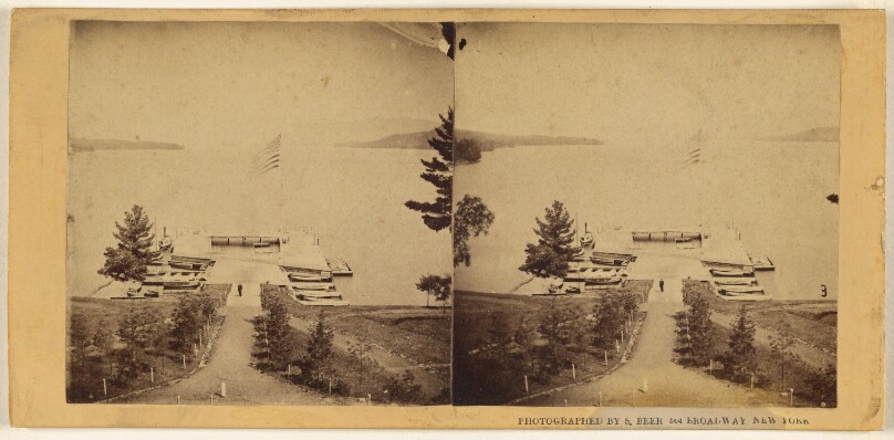 [View of dock, either at Lake George, N.Y. or Lake Champlain]