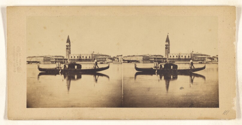 [Venice. Piazzette & Campanile. Panorama View of the City. Gondola in the foreground]