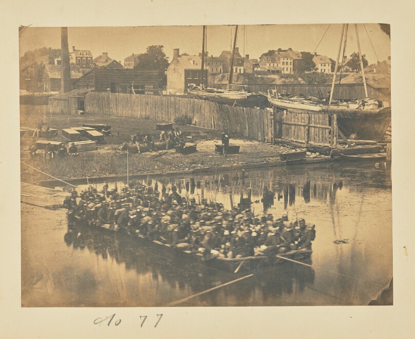 Large Raft of Blanket Boats Ferrying Infantry Across the Potomac River