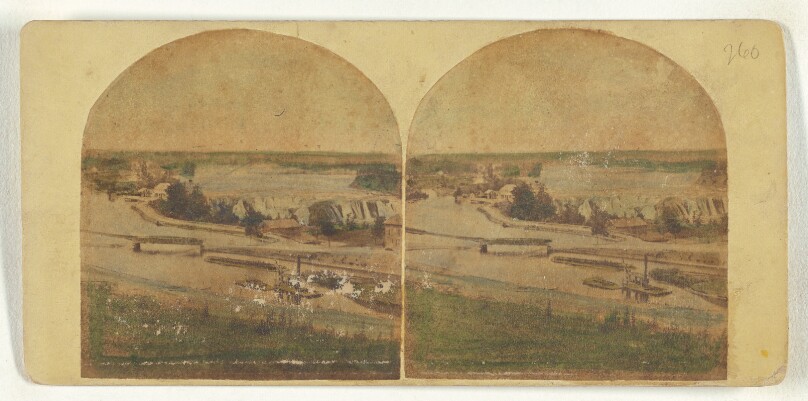 Cohoes Falls, distant view. These falls, which are about 70 feet in perpendicular height, are on the Mohawk river...Albany, N.Y.