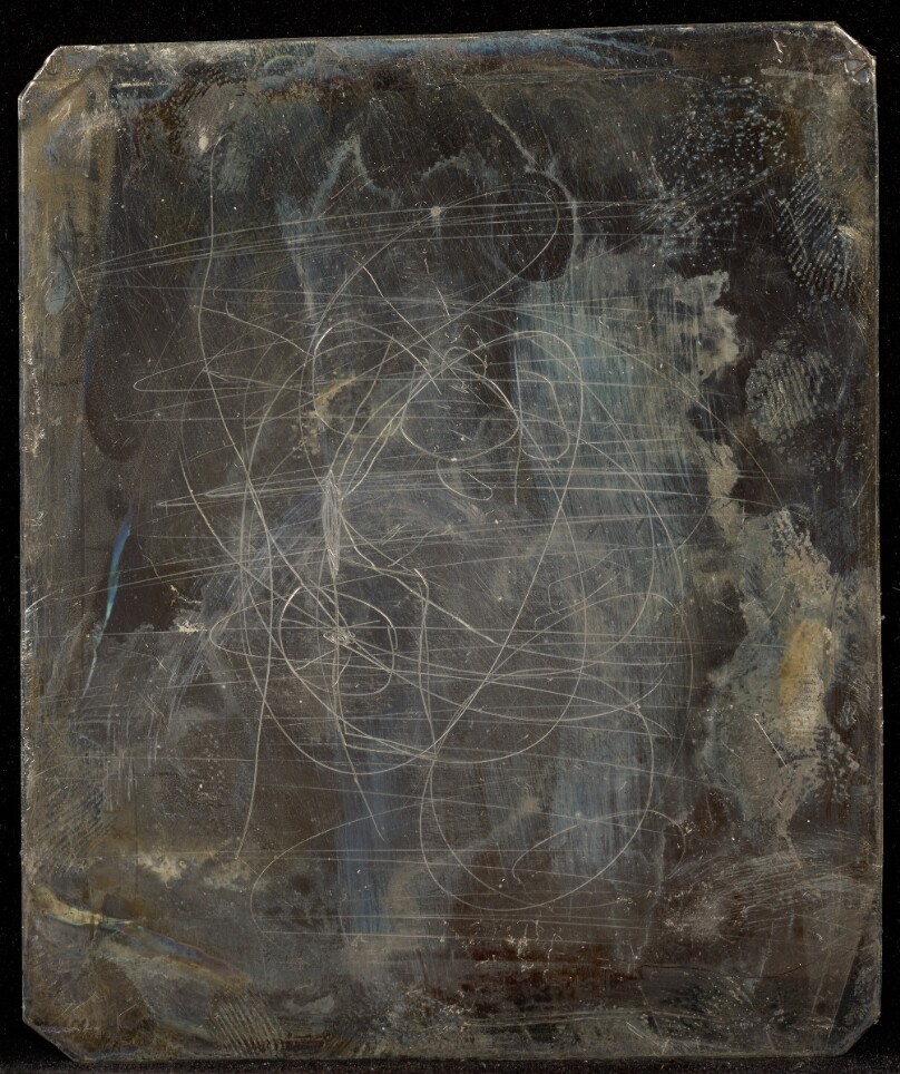 [Daguerreotype Plate with Etched Line Doodles]