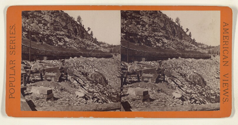 Section of Snow Sheds around Donner Peak. These sheds are constructed of timber...Central Pacific Rail Road.