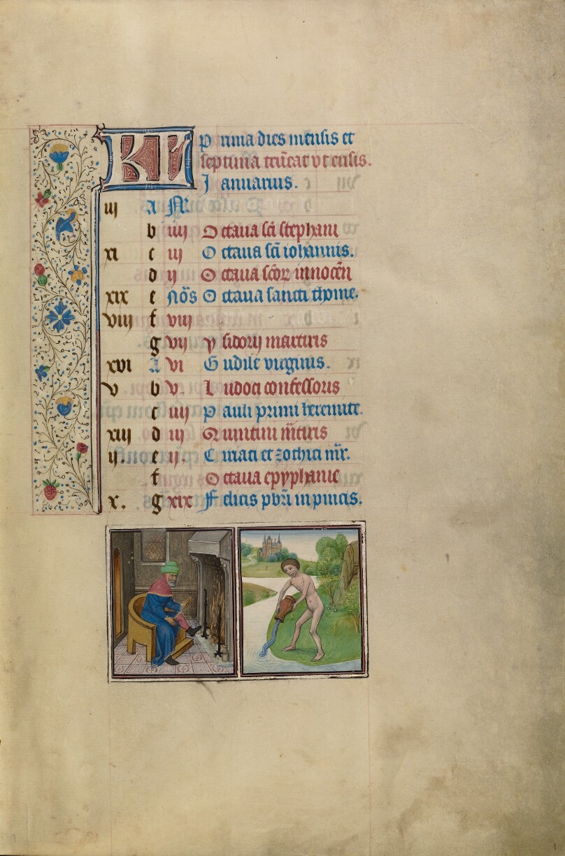 January Calendar Page; Keeping Warm; Aquarius