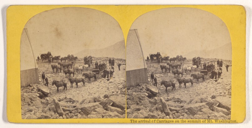 The arrival of Carriages on the summit of Mt. Washington.