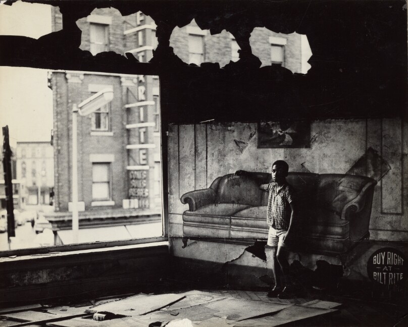 Boy in Burnt-Out Furniture Store, Newark, NJ
