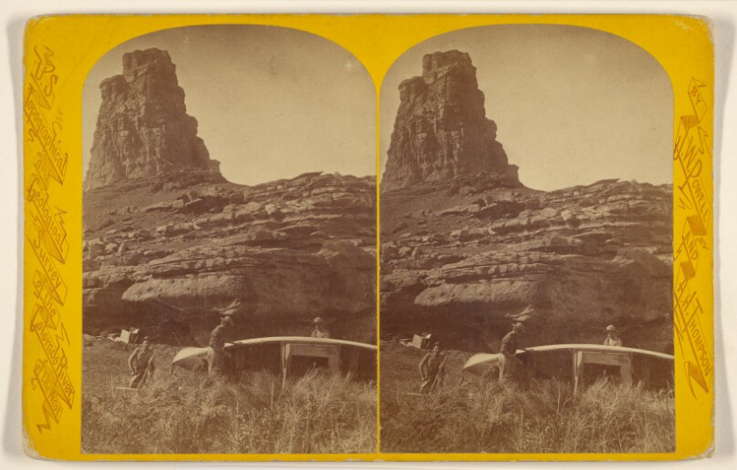Repairing Boats at Mouth of Dirty Devil River. This canon is 140 1/2 miles in length...[Colorado River. Glen Canon]