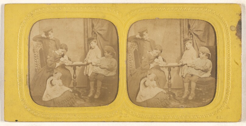 [Genre scene: family in parlor]