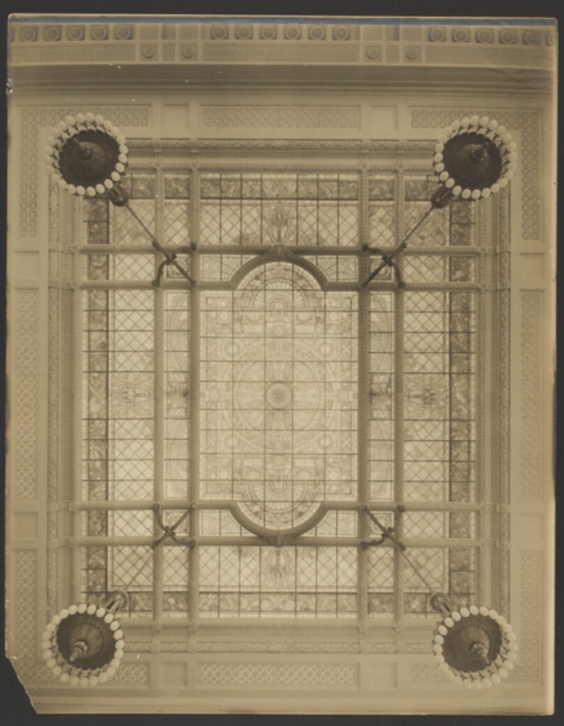 [Glass ceiling with chandeliers]