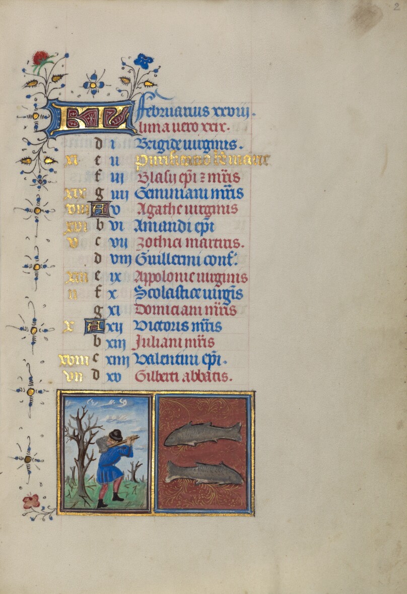 Calendar Page for February; Chopping Trees; Pisces