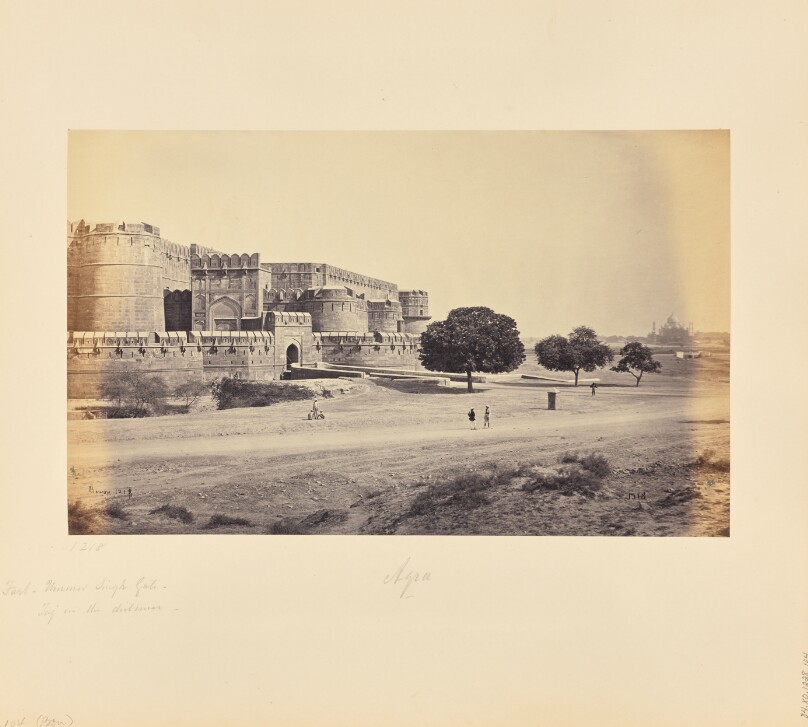 Agra; The Fort, Ummer Singh Gate, with the Taj in the Distance