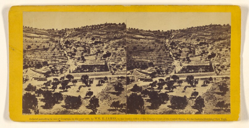 Mount Olivet, from St. Stephen's Gate, showing the Tomb of the Virgin, Garden of Gethsemane, and Mosque of Ascension.