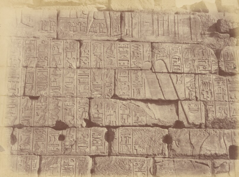 [Close-up View of Hieroglyphic Inscriptions and Sculptures (List of the Defeated Nations), Karnak]
