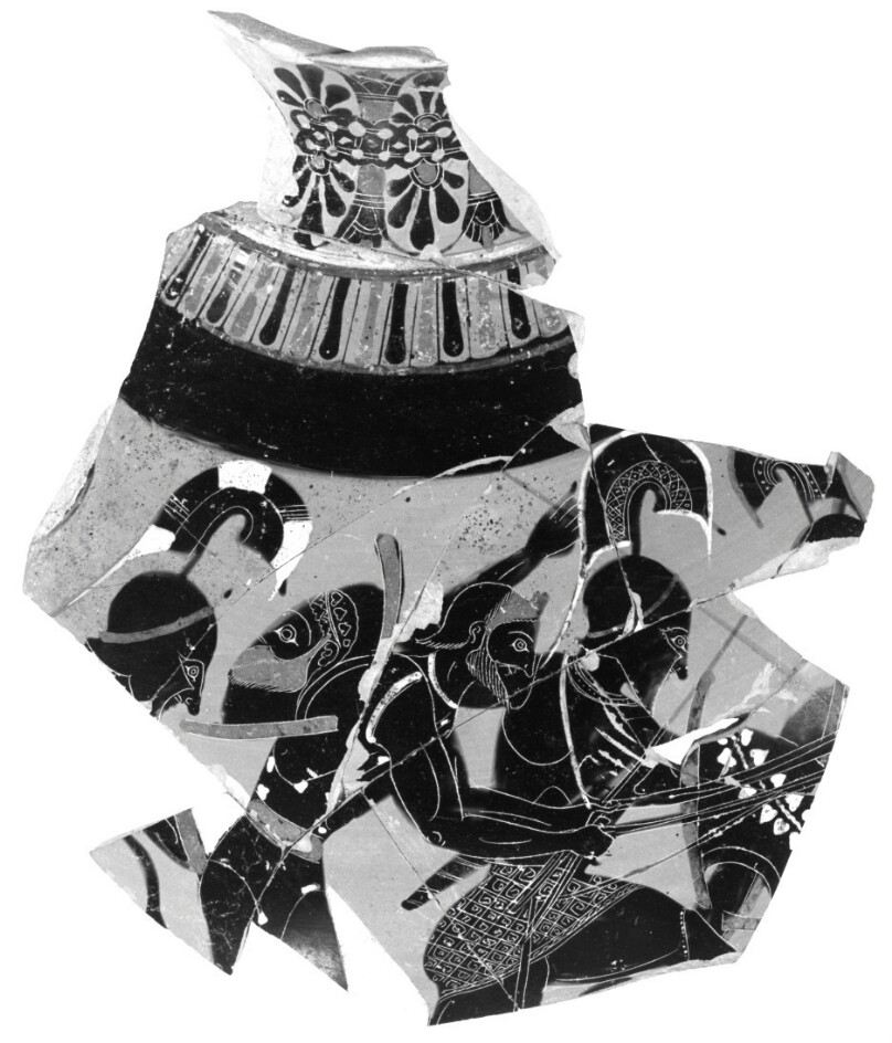 Attic Black-Figure Neck Amphora Fragment (comprised of 13 Joined Fragments)