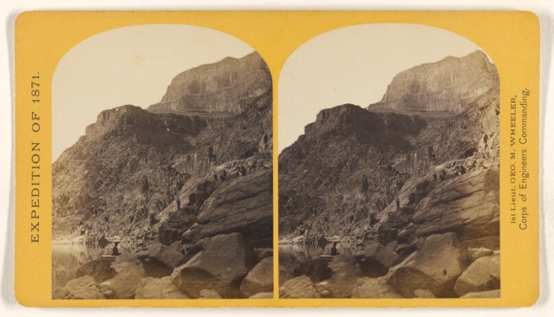 View of Grand Canon walls, near mouth of Diamond River. From water line to first shelf 1,500 feet; from shelf to top of table...